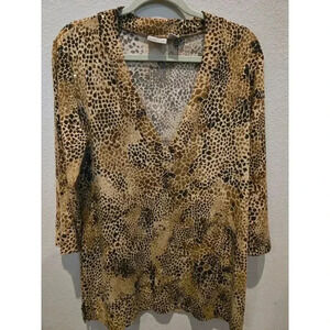 Chico's Women's Animal Print V-Neck Blouse Size 2 12/14 Multicolor